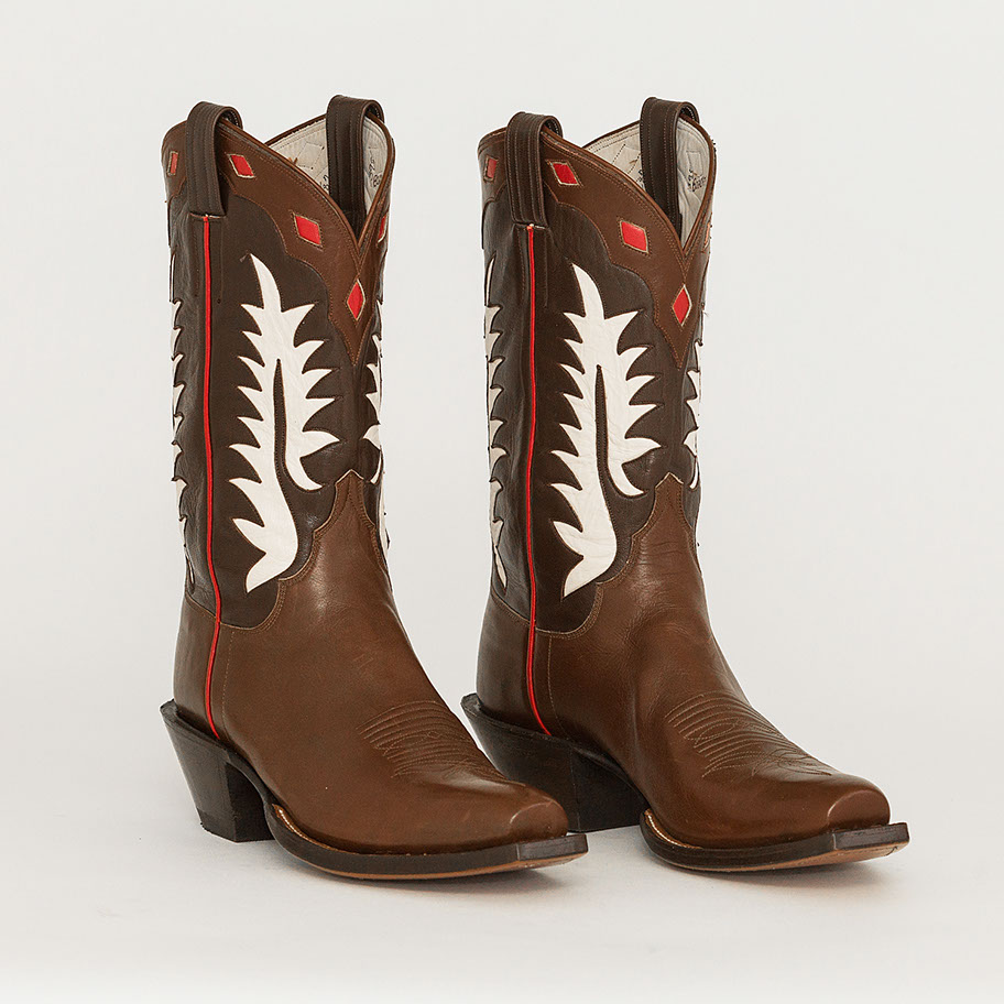 A pair of M.L. Leddy's custom handmade boots with inlaid tops